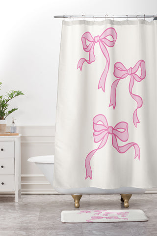 April Lane Art Pink Bows Shower Curtain And Mat