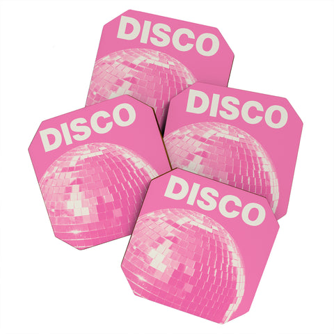 April Lane Art Pink Disco Ball I Coaster Set