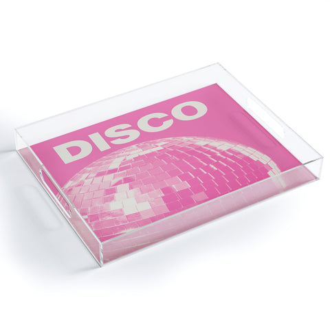 April Lane Art Pink Disco Ball I Acrylic Tray