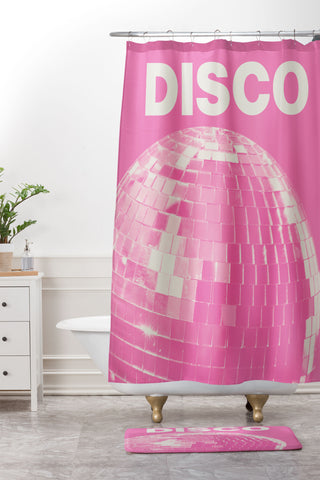 April Lane Art Pink Disco Ball I Shower Curtain And Mat