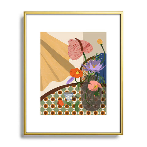 artyguava Flowers on the Dining Table Metal Framed Art Print