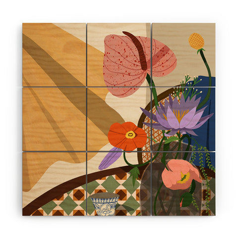 artyguava Flowers on the Dining Table Wood Wall Mural