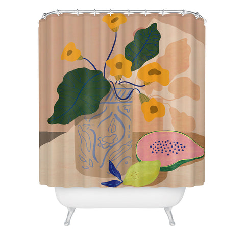 artyguava Lemon Papaya Shower Curtain