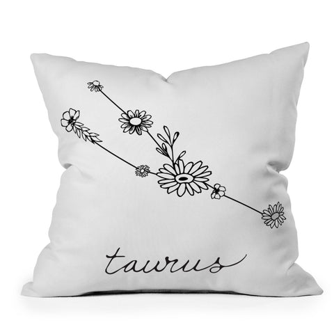 Aterk Taurus Floral Constellation Outdoor Throw Pillow