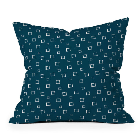 Avenie Abstract Squares Navy Blue Outdoor Throw Pillow