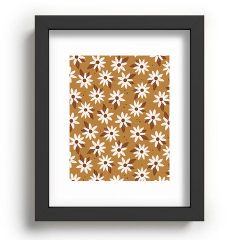 Avenie Boho Daisies In Golden Brown Recessed Framing Rectangle