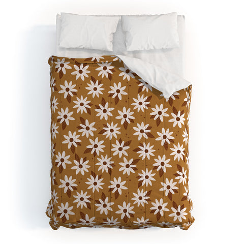 Avenie Boho Daisies In Golden Brown Comforter