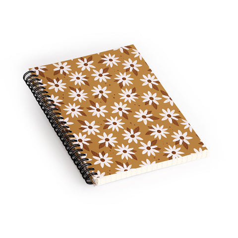 Avenie Boho Daisies In Golden Brown Spiral Notebook
