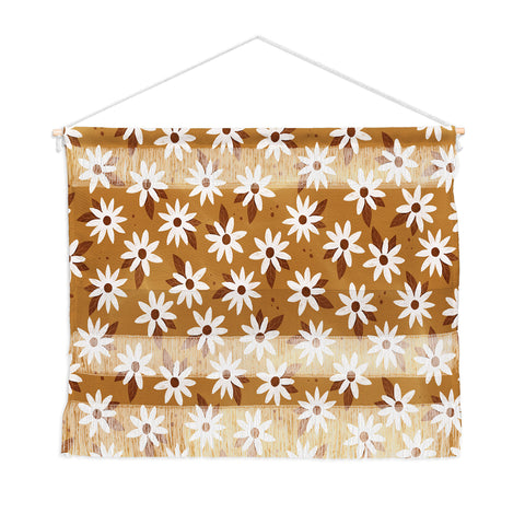 Avenie Boho Daisies In Golden Brown Wall Hanging Landscape