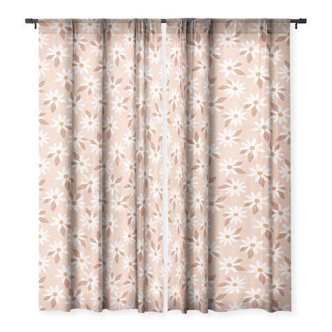 Avenie Boho Daisies In Sand Pink Sheer Non Repeat
