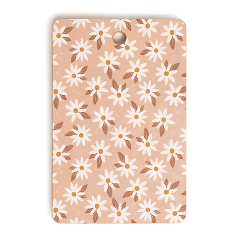 Avenie Boho Daisies In Sand Pink Cutting Board Rectangle