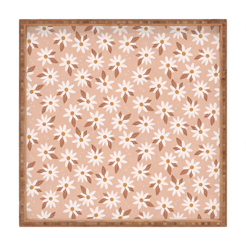 Avenie Boho Daisies In Sand Pink Square Tray