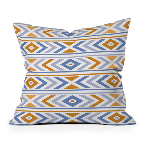 Avenie Boho Horizon Blue and Orange Outdoor Throw Pillow