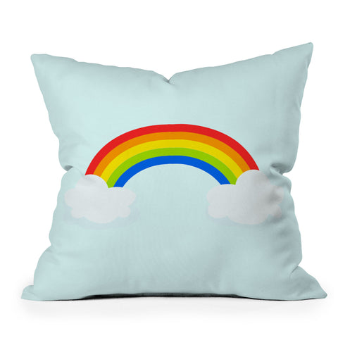 Avenie Bright Rainbow With Clouds Outdoor Throw Pillow