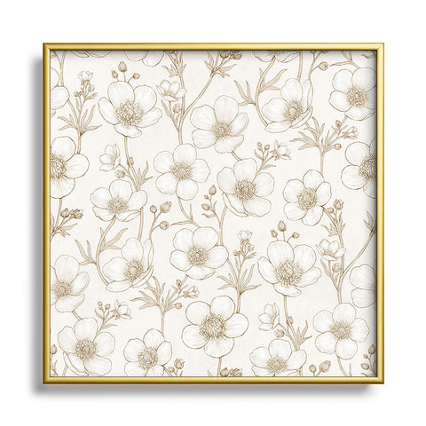 Avenie Buttercup Flowers In Cream Square Metal Framed Art Print