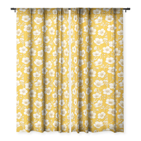 Avenie Buttercup Flowers In Gold Sheer Non Repeat