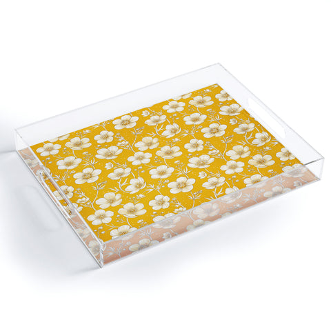 Avenie Buttercup Flowers In Gold Acrylic Tray