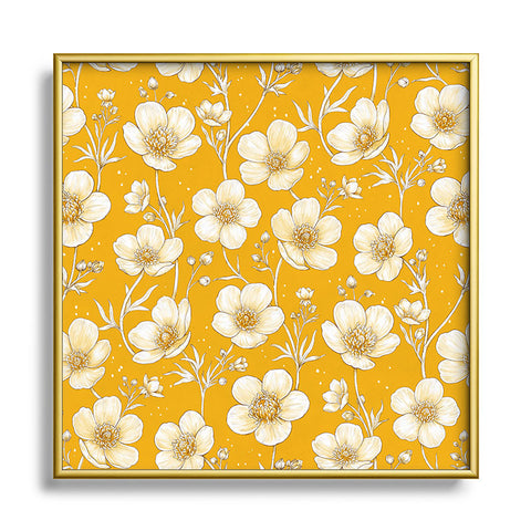 Avenie Buttercup Flowers In Gold Square Metal Framed Art Print