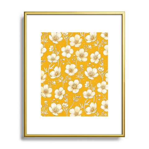Avenie Buttercup Flowers In Gold Metal Framed Art Print