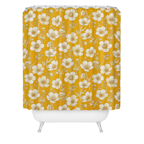 Avenie Buttercup Flowers In Gold Shower Curtain