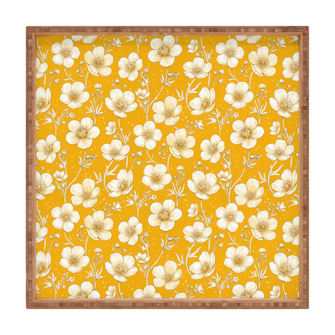 Avenie Buttercup Flowers In Gold Square Tray
