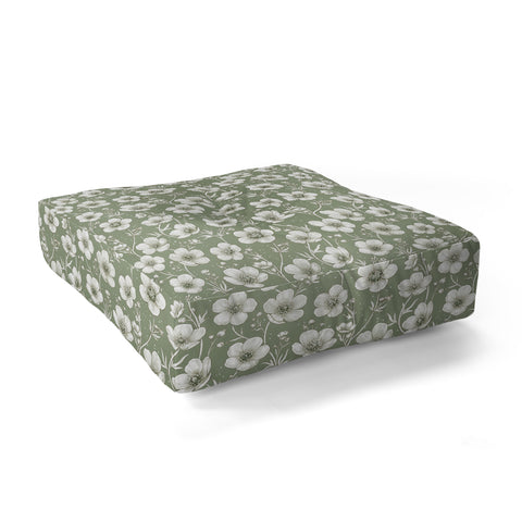 Avenie Buttercup Flowers In Sage Floor Pillow Square