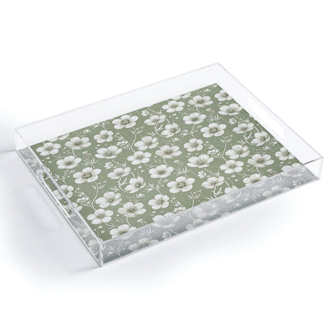 Avenie Buttercup Flowers In Sage Acrylic Tray