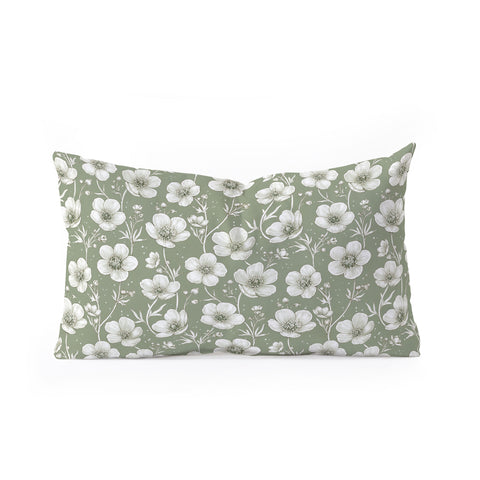 Avenie Buttercup Flowers In Sage Oblong Throw Pillow