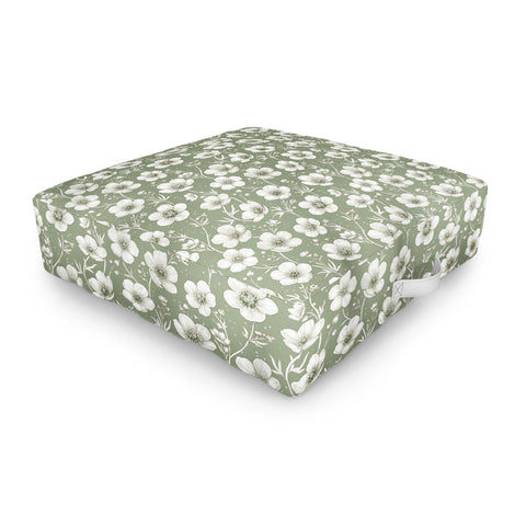 Avenie Buttercup Flowers In Sage Outdoor Floor Cushion