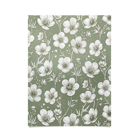 Avenie Buttercup Flowers In Sage Poster