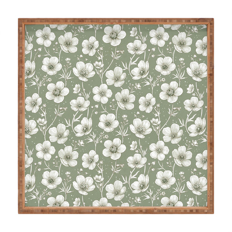 Avenie Buttercup Flowers In Sage Square Tray
