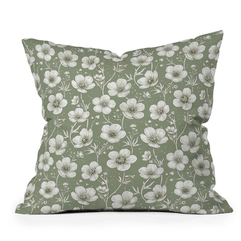 Avenie Buttercup Flowers In Sage Throw Pillow