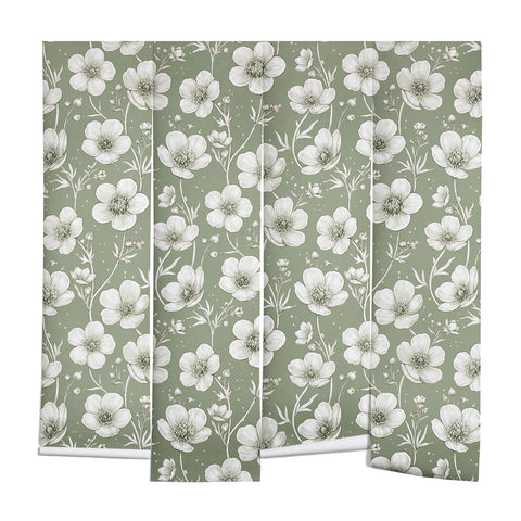 Avenie Buttercup Flowers In Sage Wall Mural