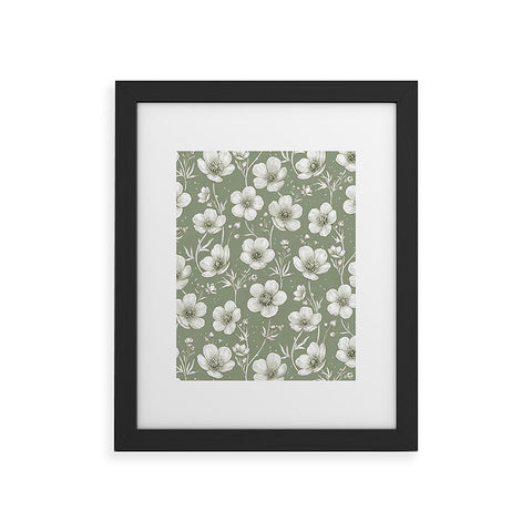 Avenie Buttercup Flowers In Sage Framed Art Print