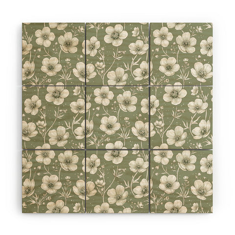 Avenie Buttercup Flowers In Sage Wood Wall Mural