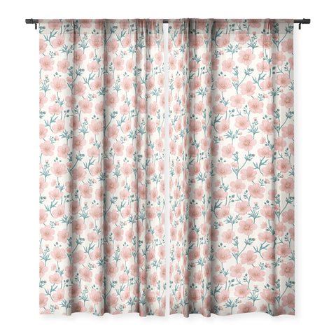 Avenie Buttercups In Vintage Pink Sheer Window Curtain