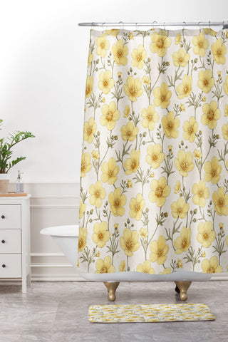 Avenie Buttercups in Watercolor Shower Curtain And Mat