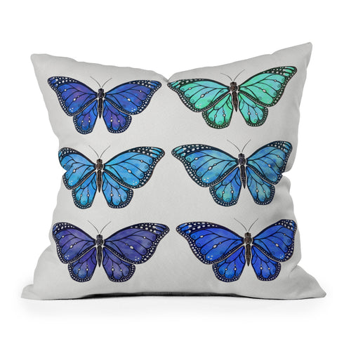 Avenie Butterfly Collection Blue Outdoor Throw Pillow