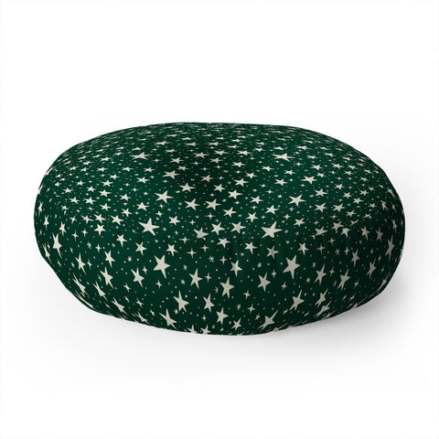 Avenie Christmas Stars In Green Floor Pillow Round