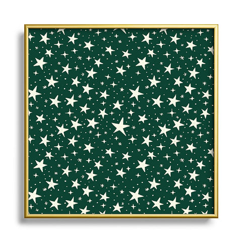 Avenie Christmas Stars In Green Square Metal Framed Art Print