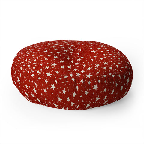 Avenie Christmas Stars in Red Floor Pillow Round