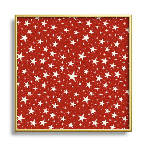 Avenie Christmas Stars in Red Square Metal Framed Art Print
