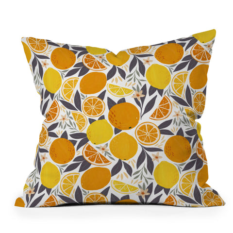 Avenie Citrus Fruits Yellow and Grey Outdoor Throw Pillow