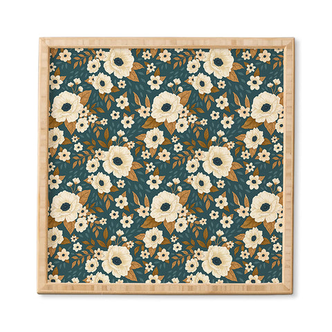 Avenie Delicate Blue and Gold Floral Framed Wall Art