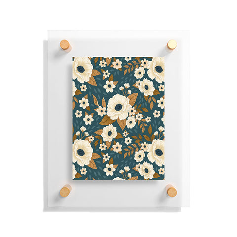 Avenie Delicate Blue and Gold Floral Floating Acrylic Print