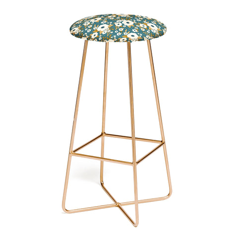 Avenie Delicate Blue and Gold Floral Bar Stool