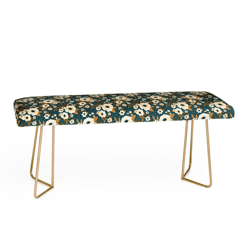 Avenie Delicate Blue and Gold Floral Bench
