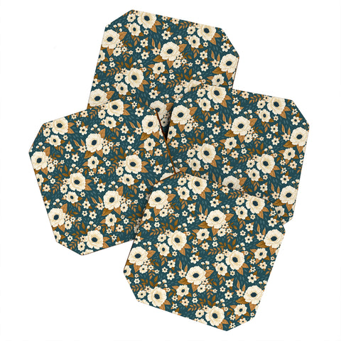 Avenie Delicate Blue and Gold Floral Coaster Set
