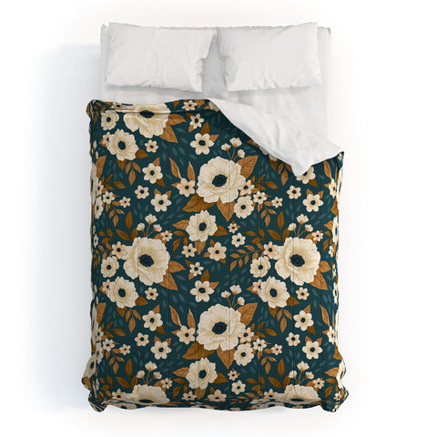 Avenie Delicate Blue and Gold Floral Comforter