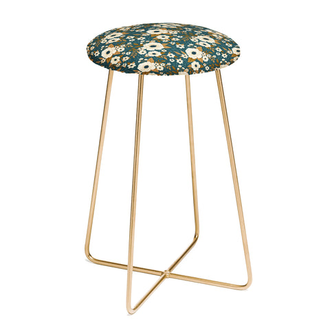 Avenie Delicate Blue and Gold Floral Counter Stool